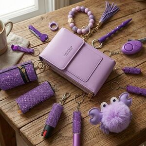 New Purple Bling Safety Keychain Wallet Set 13pc